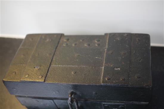 An 18th century German iron strong box, 12.5in.